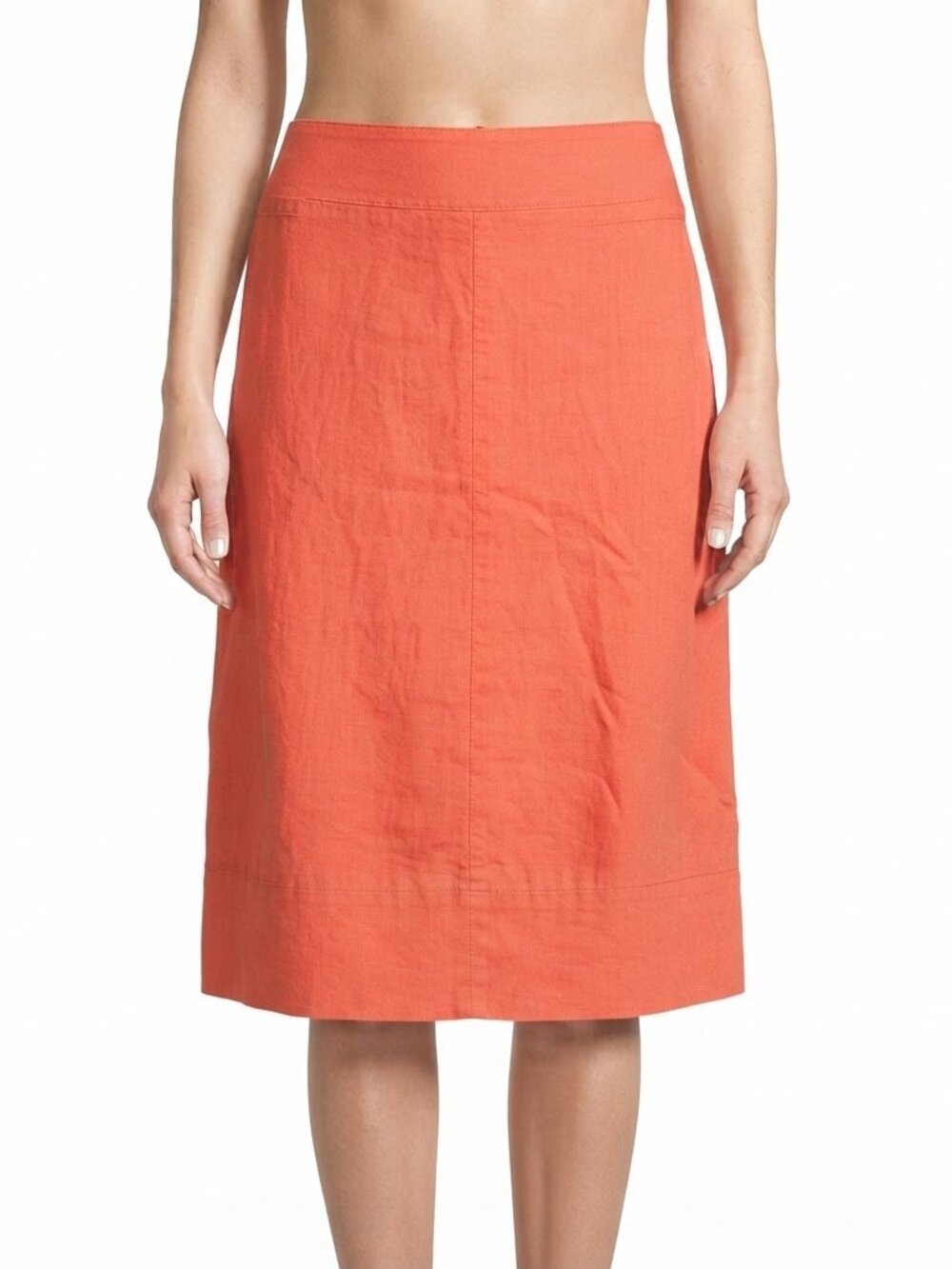 East 5th Orange Linen Blend Midi Skirt Size 12 Lined Summer Career Casual